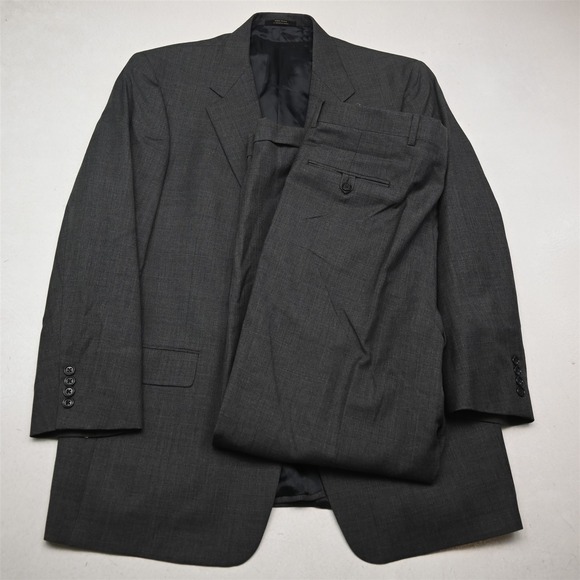 Hart Schaffner Marx 44R 36x30 Gray Glenn Check Wool USA Made Mens Suit